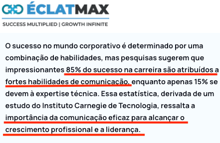 Dados sobre comunicação e promoção profissional